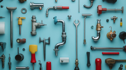Obraz premium Happy New Year 2021 greeting card with Cartoon Water pipe industrial Font with Plumbing service flat illustrations.