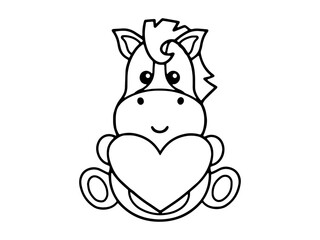 Valentine's Day Horse Holding Heart Black and White