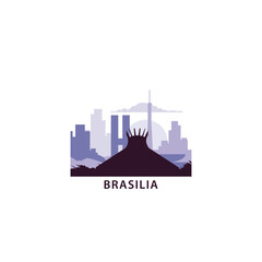 Fototapeta premium Brasilia logo with skyline, cityscape retro vector icon. Brazil city horizon, facade, travel logotype