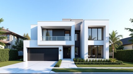 Modern minimalist house white and black exterior flat