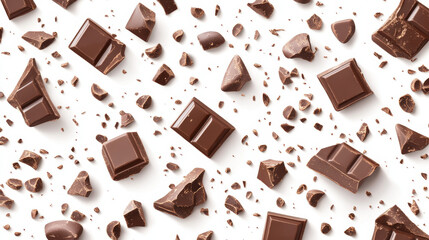 Chocolate bar pieces set isolated on white background. Vector realistic illustration of 3d chunks of milk or dark sweets, broken square candy made of cocoa, bitter dessert ingredient, diet snack