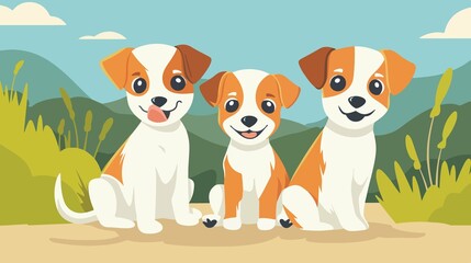 Naklejka premium Adorable Terrier Puppies Sitting Outdoors Looking at Camera