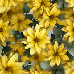 Fototapeta premium yellow flowers close up of yellow flowers, yellow flowers background, floral pattern wallpaper
