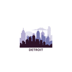 Fototapeta premium USA Detroit logo with skyline, cityscape retro vector icon. United States of America, Michigan city horizon, facade, travel logotype