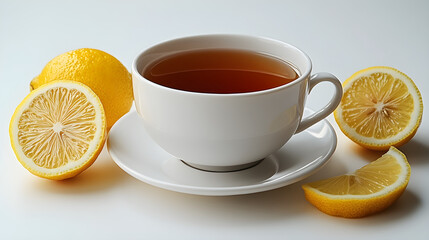 a cup of tea with lemons and a lemon slice