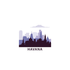 Obraz premium Havana logo with skyline, cityscape retro vector icon. Cuba city horizon, facade, travel logotype