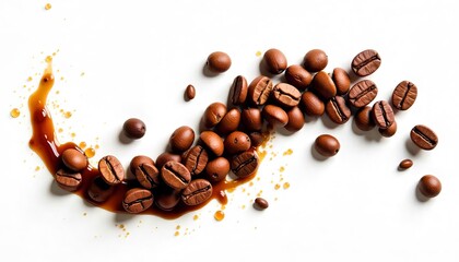 Obraz premium Coffee Beans Spilled With Dark Brown Liquid Dripping