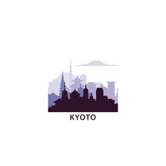 Obraz premium Kyoto logo with skyline, cityscape retro vector icon. Japan city horizon, facade, travel logotype