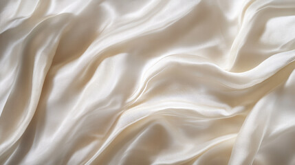 Fototapeta premium Realistic abstract white silk background. Vector illustration of satin fabric texture with smooth drapery surface. Soft bedding material with waves pattern. Luxury bed sheet top view. Elegant textile