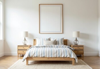 Youthful Coastal Decor: A Modern Teen Boys Room Featuring Light Oak Side Tables, Glass Lamps, and Cozy Textiles