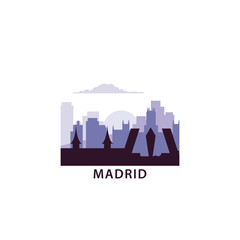 Fototapeta premium Madrid logo with skyline, cityscape retro vector icon. Spain city horizon, facade, travel logotype