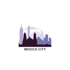 Naklejka premium Mexico City logo with skyline, cityscape retro vector icon. Mexico country horizon, facade, travel logotype