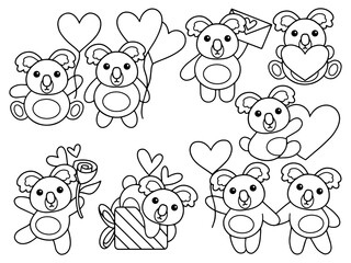 Valentine Day Set Koala Line Art