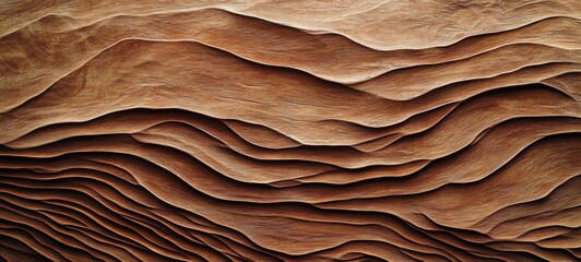 Abstract Closeup of Organic Brown Wooden Waving Waves Wall Texture Wood Art Background Banner