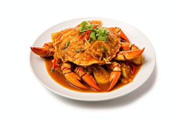 Stir-fried crab seafood curry meal.
