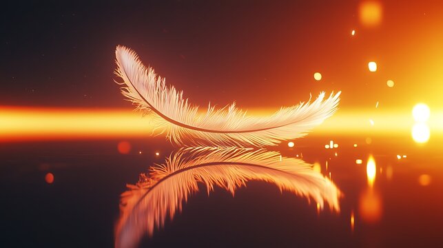 A feather is floating on the water - Powered by Adobe