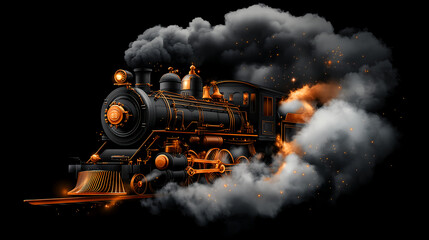 Vintage Steam Locomotive in Motion with Smoke and Sparks