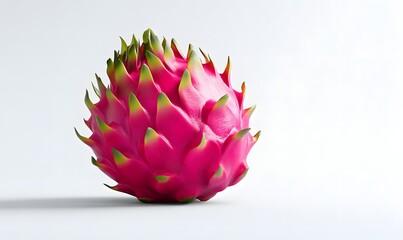 Vibrant pink dragon fruit on white background.