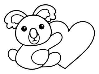 Valentine Day Koala Holding Heart Line Art