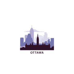 Fototapeta premium Ottawa logo with skyline, cityscape retro vector icon. Canada, Ontario city horizon, facade, travel logotype