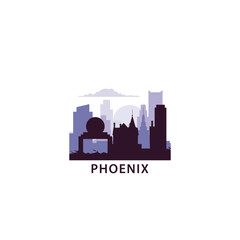 Fototapeta premium USA Phoenix logo with skyline, cityscape retro vector icon. United States of America, Arizona city horizon, facade, travel logotype