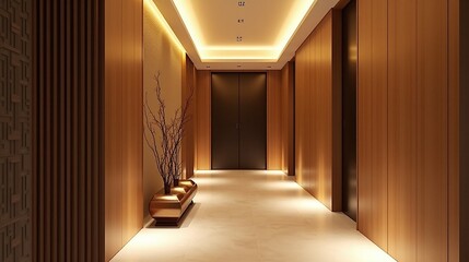 Modern luxurious interior warm ambient lighting minimalist hallway