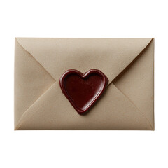 Love letter envelope with heart seal transparent background romantic theme studio shot minimalist design
