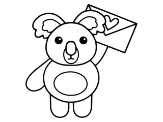 Valentine Day Koala Holding a Letter Black and White