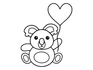 Fototapeta premium Valentines Day Koala Holding Balloon Line Art
