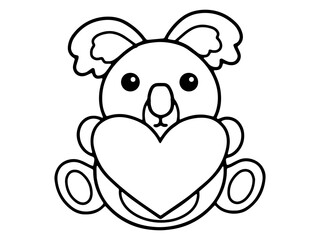 Valentine Day Koala Holding Heart Line Art