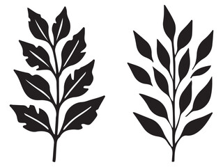 set of silhouettes of leaves