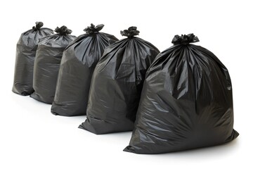 A pile of large black bags of garbage