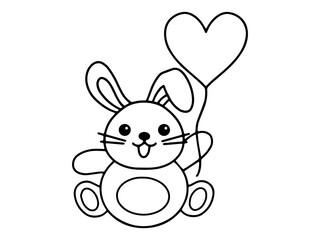 Fototapeta premium Valentines Day Rabbit Holding Balloon Line Art