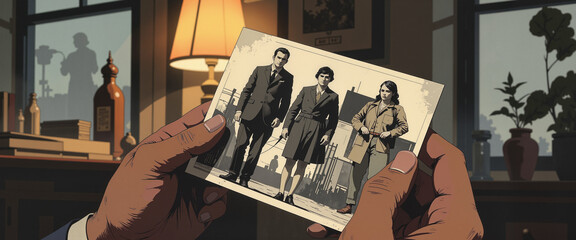 Nostalgic remembrance of archival photo in soft light, Holocaust tribute