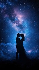 Couple in love under the starry night sky.