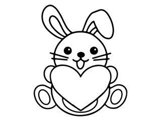 Valentine Day Rabbit Holding Heart Black and White
