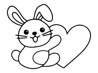 Valentine Day Rabbit Holding Heart Black and White