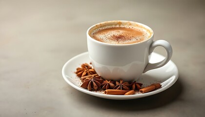 Obraz premium Warm Spiced Coffee: Aromatic Cup with Cinnamon and Star Anise