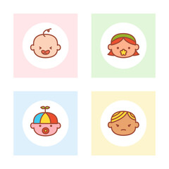Set of different avatars of boys and girls. Set of icons of portraits of boys and girls isolated on white background. Various character, diversity, multi-ethnic. Cute portraits of preschool children