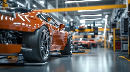 Self-driving autonomous cars move along a suburban traffic intersection in the evening. Neon HUD elements visualize the interaction of driverless cars connected to a common network	

