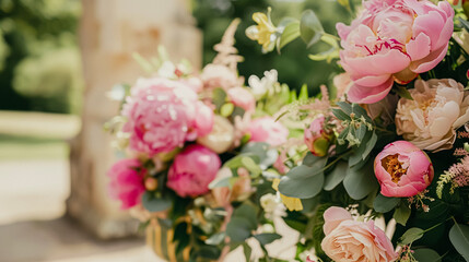 Wedding decoration with peonies, floral decor and event celebration, peony flowers and wedding ceremony in the garden, English country style