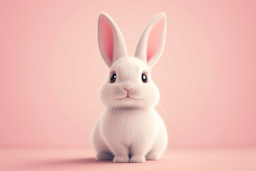 Obraz premium Adorable white rabbit sitting on a soft pink background with a gentle expression