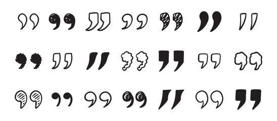 Quotation mark doodle hand drawn set. Quotation marks drawing for quotes template © Yanka