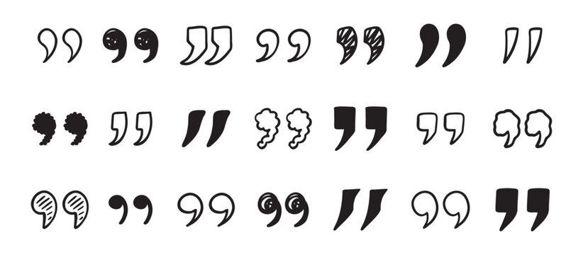 Quotation mark doodle hand drawn set. Quotation marks drawing for quotes template