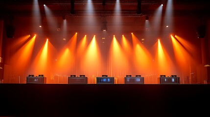 Empty stage with orange lights.