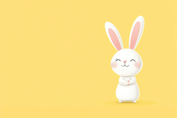 Obraz premium Cute minimalist cartoon rabbit with rosy cheeks on a cheerful yellow background 
