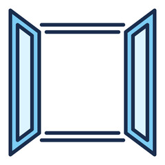 Vector Wide Opened Glass Window blue icon or symbol