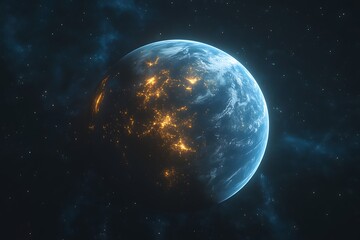 Obraz premium Glowing Earth at night from space.