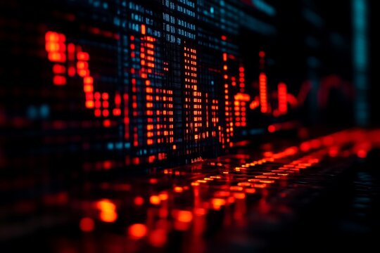 Red and blue data stream on screen.