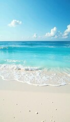 White sand beach, soft blue ocean waves gently rolling , blue, landscape